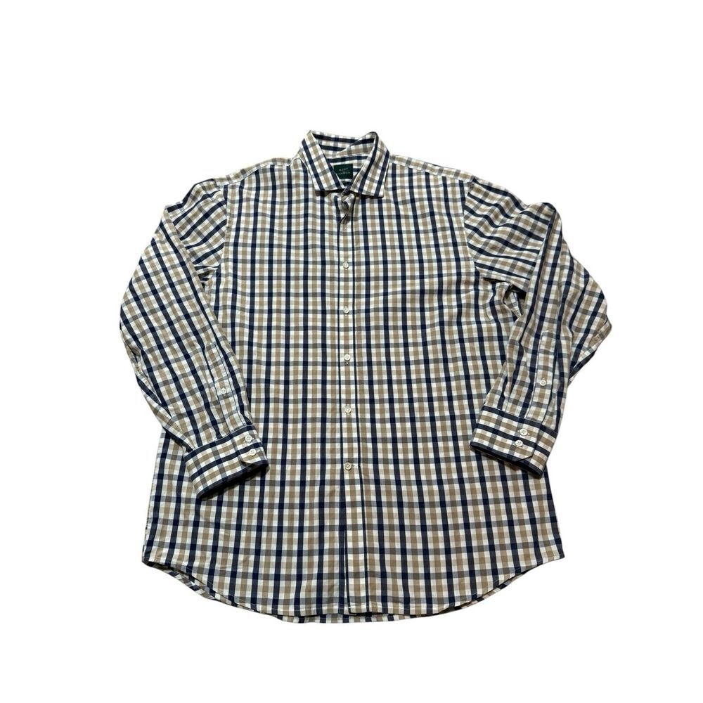 Kent & Curwen Mens XXL Classic Fit‎ Shirt Blue Khaki Plaid Button Front